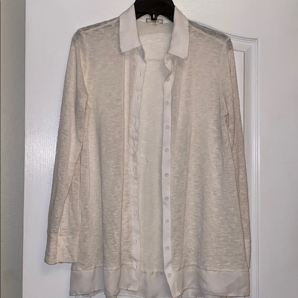 Pleione White Button Down Knit Top